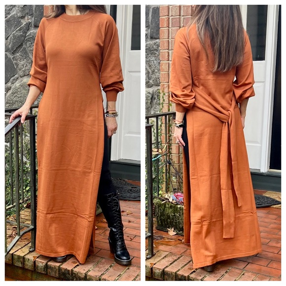 Maxi Dress with Side Slit and Tie Waist Detail - Picture 7 of 8